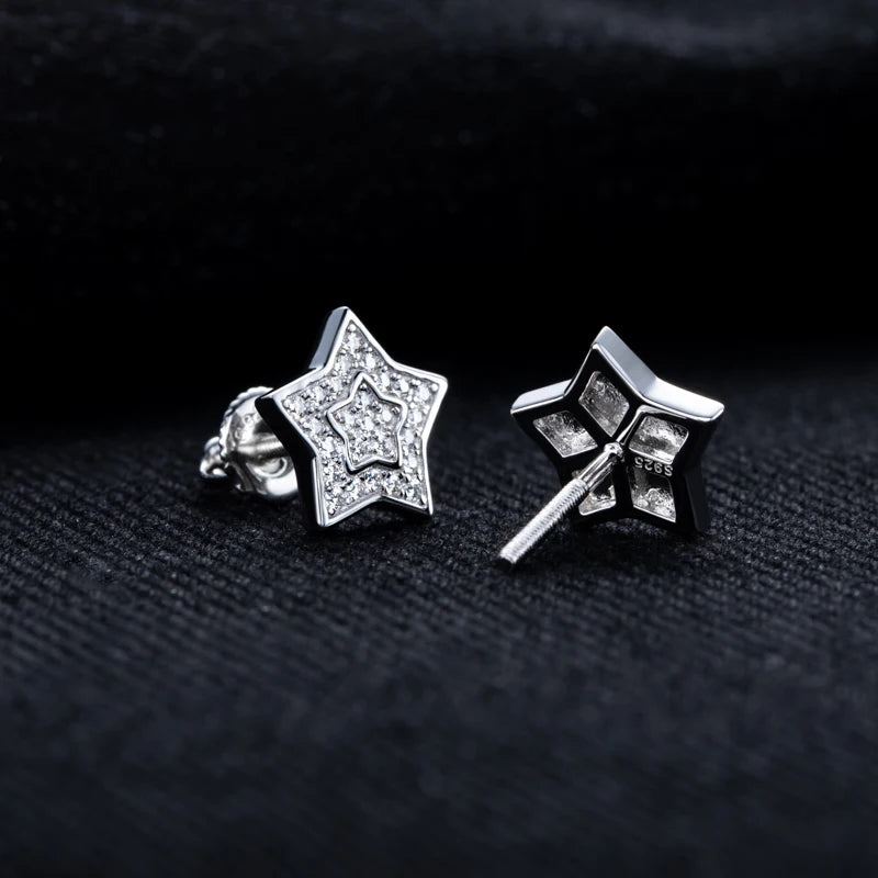 Iced Out Star Stud Earrings — 925 Silver