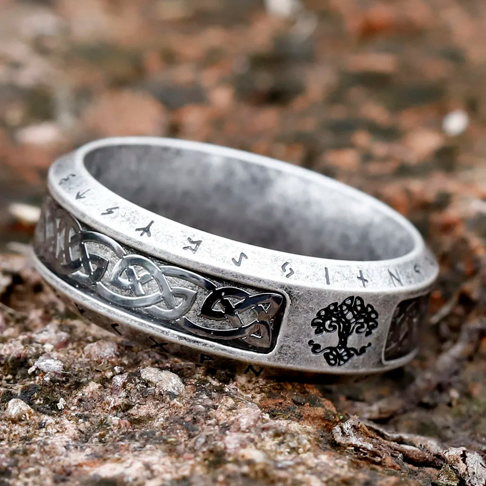 2023 new Special Design Stainless Steel Viking Ring Runes Tree of Life Ring For Men Vintage Celtic Knot Rune Vintage Jewelry