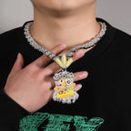 THE BLING KING Travis Scott Hip Hop Anime Enamel Funny Ghost Pendant Necklace Rap Jewelry Colorful Face With Full Cubic Zircon