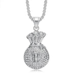 Hip Hop Moneybag Dollar Signs Iced Out Bling CZ Pendant Men Gold Silver Color Stainless Steel Wealth Necklace for Women Jewelry