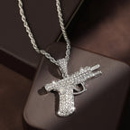 ZAKOL Hiphop&Rock AK47 Rifle&Gun Pendant Necklaces For Men Women Crystal Metal Clavicle Chain Choker Party Daily Jewelry Gifts