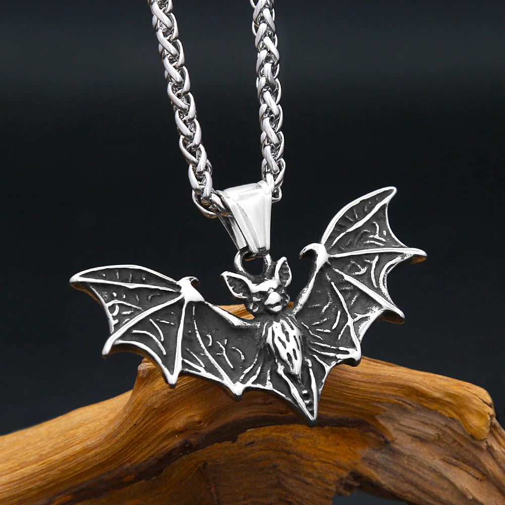 Gothic Bat Steel Pendant Necklace Punk Biker Animal