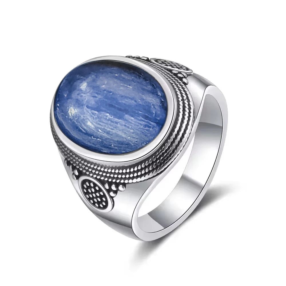 Vintage 925 Sterling Silver Ring Natural Moonstone Ring 10*14mm Oval Large Stone Retro Fine Jewelry Gift For Men