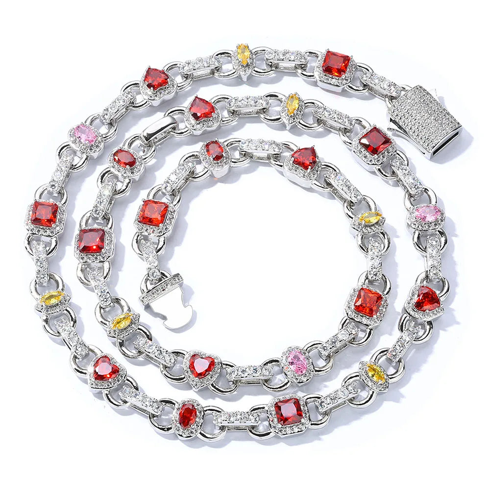 Gold Iced Out Heart Cuban Chain Necklace Colorful