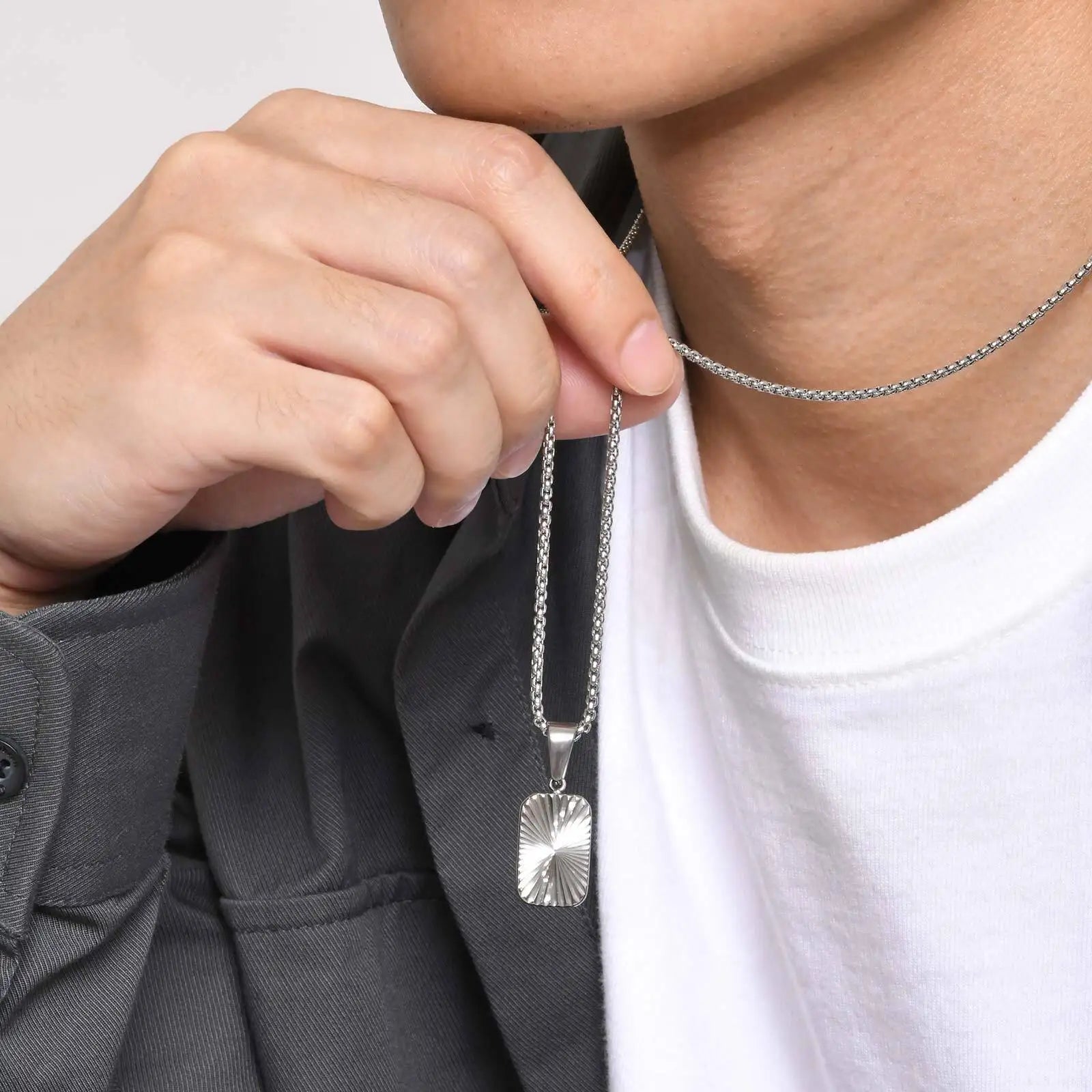 Sunburst Square Pendant Necklace — Stainless Steel