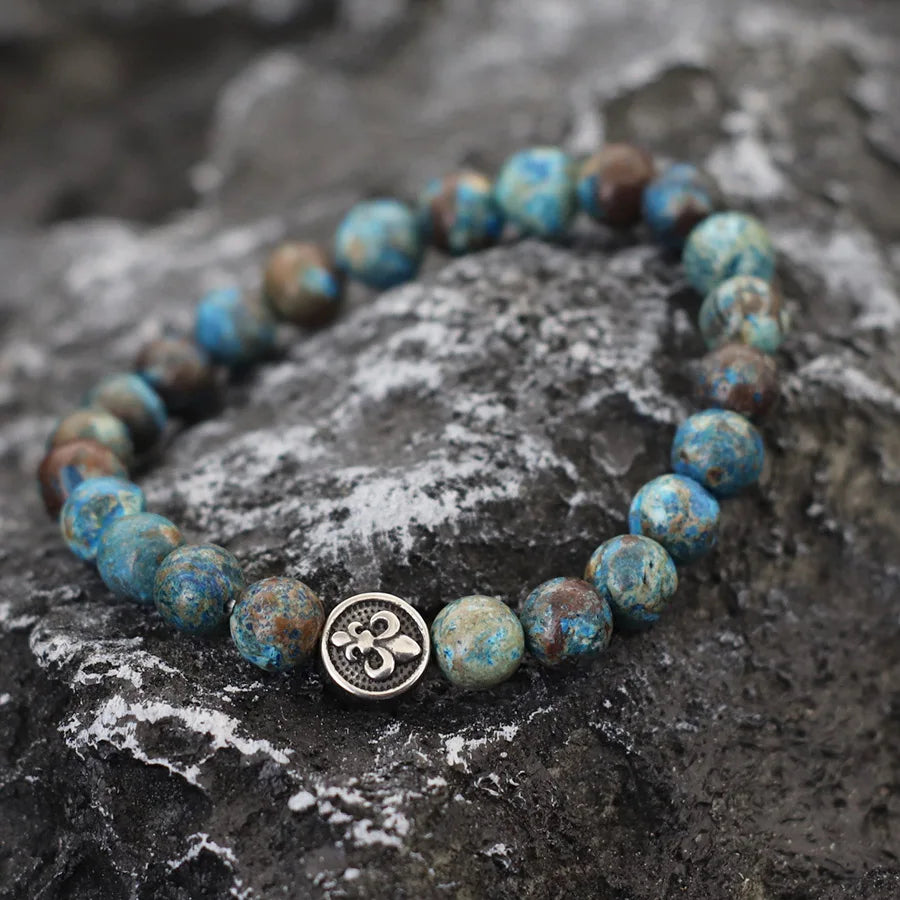 Simple Style Natural Stone Bracelet For Men Stainless Steel Metal Volcanic Rock Tiger Eyes Strand Braclet Perfect Gift Boyfriend