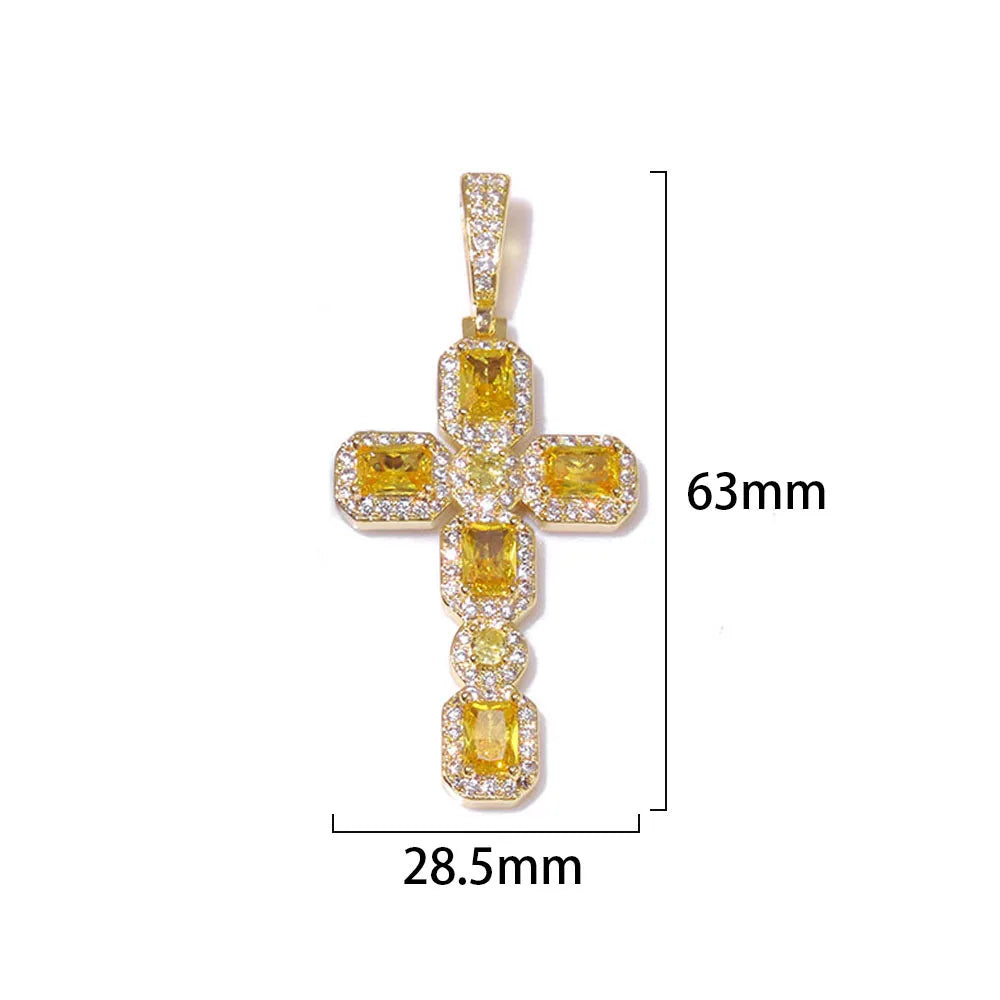 Cross Pendant Necklace Iced Out Yellow CZ
