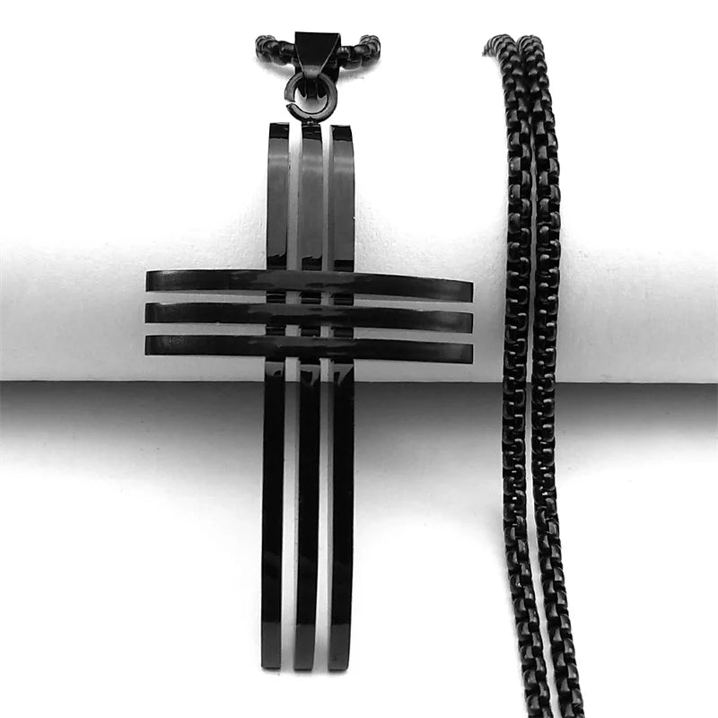Big Jesus Cross Biker Necklace Box Chain — Stainless Steel