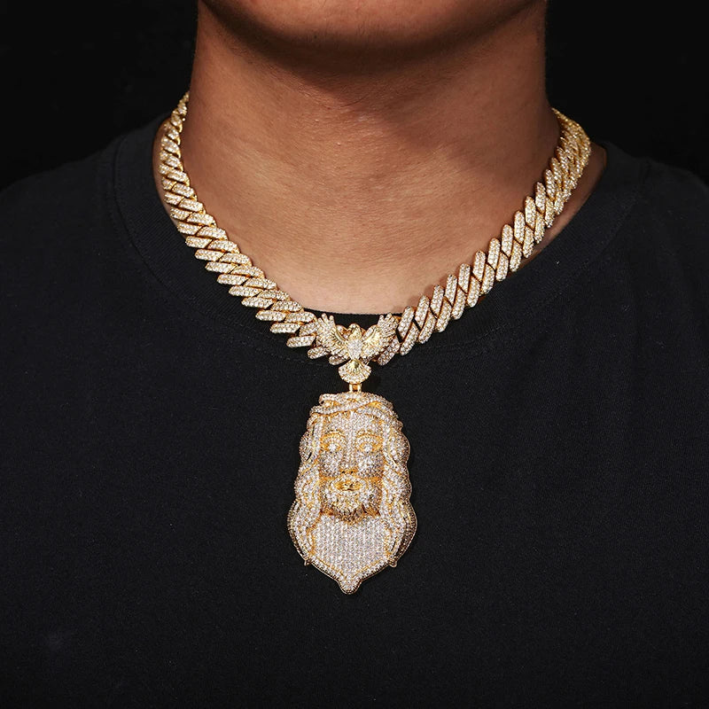 Iced Out Eagle Jesus Piece Pendant Necklace — Copper Alloy