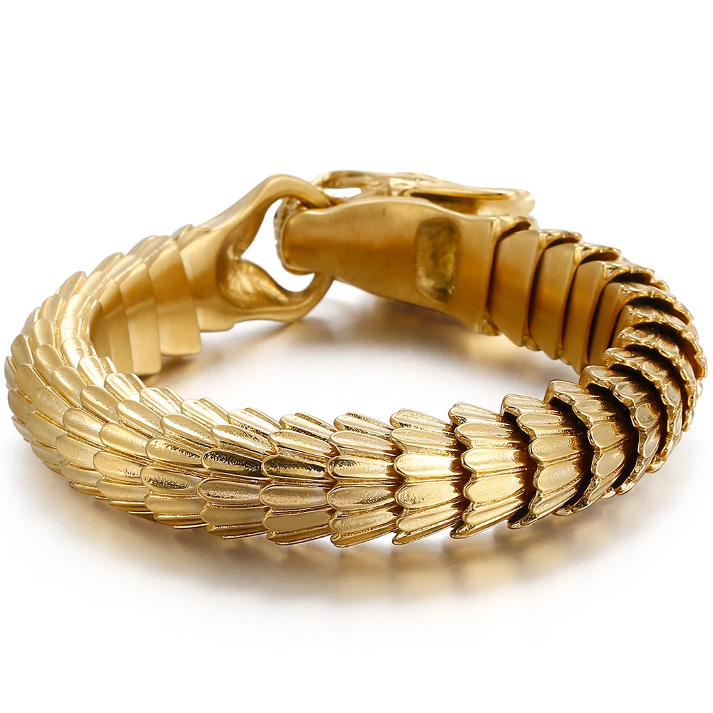 Dragon Head Animal Man Bracelet Gold Color 316L Stainless Steel Dragon Keel Chain Men's Bracelets Wristband Viking