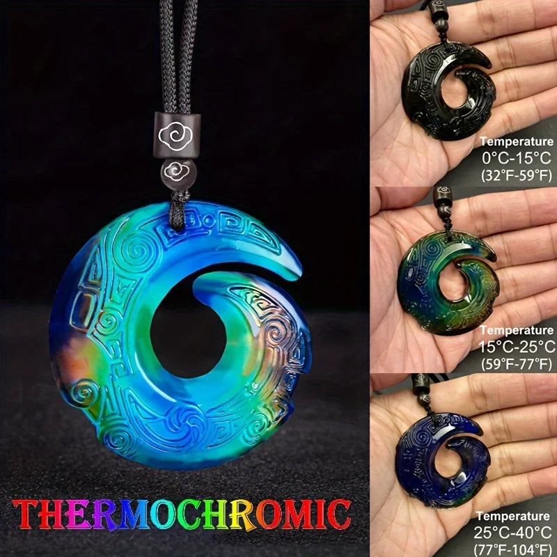 Super Cool Thermochromic Pendant Mysterious Lucky Time Necklace Brings Luck Fortune Awesome Color Changing Trendy
