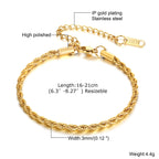 Gold Rope Chain Bracelet 5mm — Stainless Steel