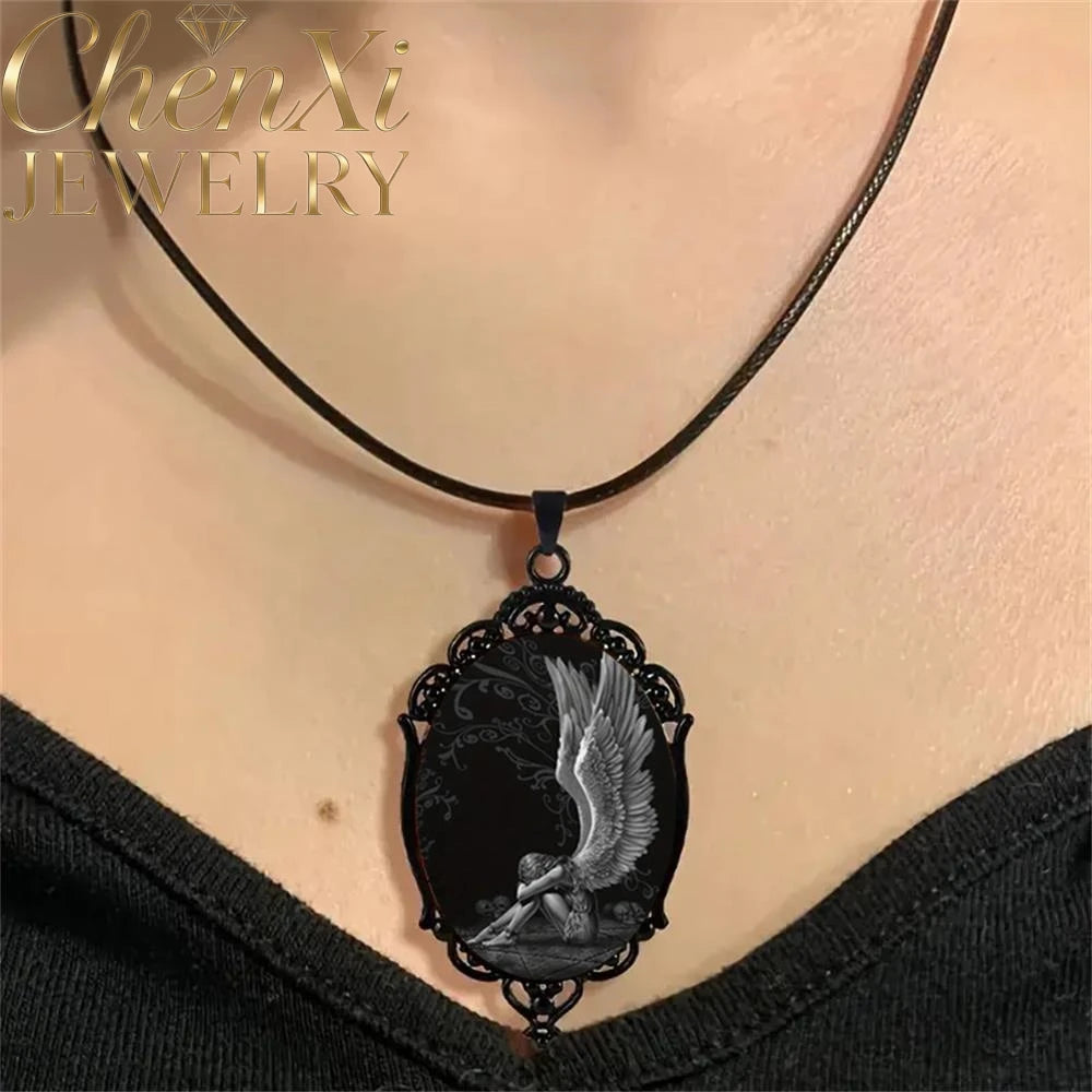 High-End Angel Wings Elliptical Lace Glass Pendant Luxury Quality Fashion Jewelry Exquisite Elegant Charms Popular