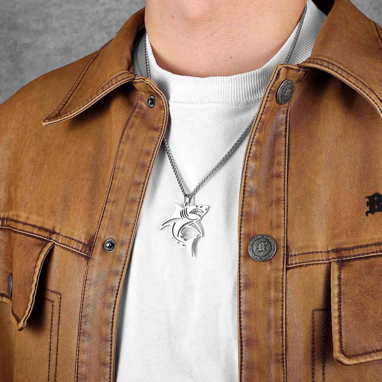 Great White Shark Hollow Men Necklaces Stainless Steel Pendant Sweater Chain Women Punk Fashion Jewelry Accessories