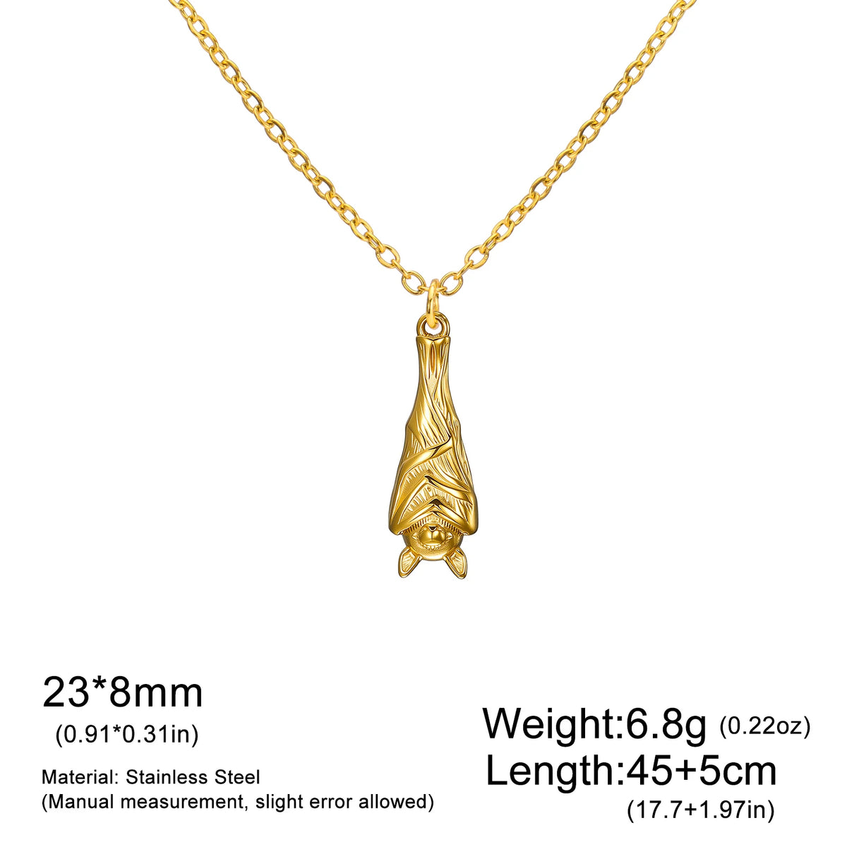 Teamer Inverted Sleeping Bat Pendant Necklace Stainless Steel Fashion For Women Men Gothic Vintage Jewelry Halloween