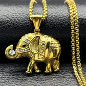 Lucky Elephant Iced Out Rhinestone Pendant — Stainless Steel