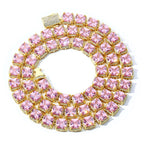 Tennis Chain Necklace Iced Out Pink Princess Cut