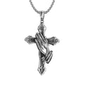 Stainless Steel Cross Praying Hands Pendant Necklace