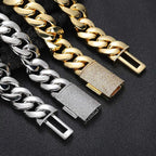 Gold Cuban Chain Necklace Iced Out 18K 12/22MM