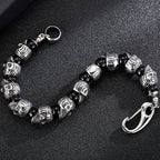 Punk Gothic Stainless Steel Skeleton Jewelry Full Skull Heads Chain Man Bracelet for Men Black Plastic Beads Bracelets