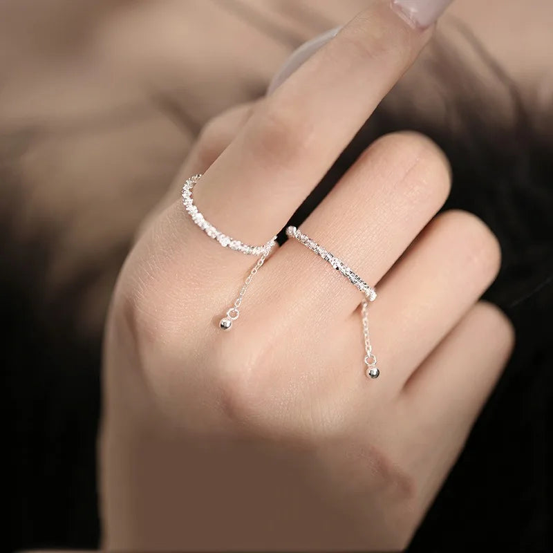 Sparkling Trendy 925 Sterling Silver Starry Sky Pull Adjustment Ring for Woman Girls Personality Designer Jewelry Accessory Gift