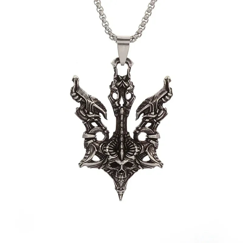 Retro Gothic Golden Cross Skull Pendant Necklace for Men Fashion Party Rock Motorcycle Riding Punk Jewelry Gift
