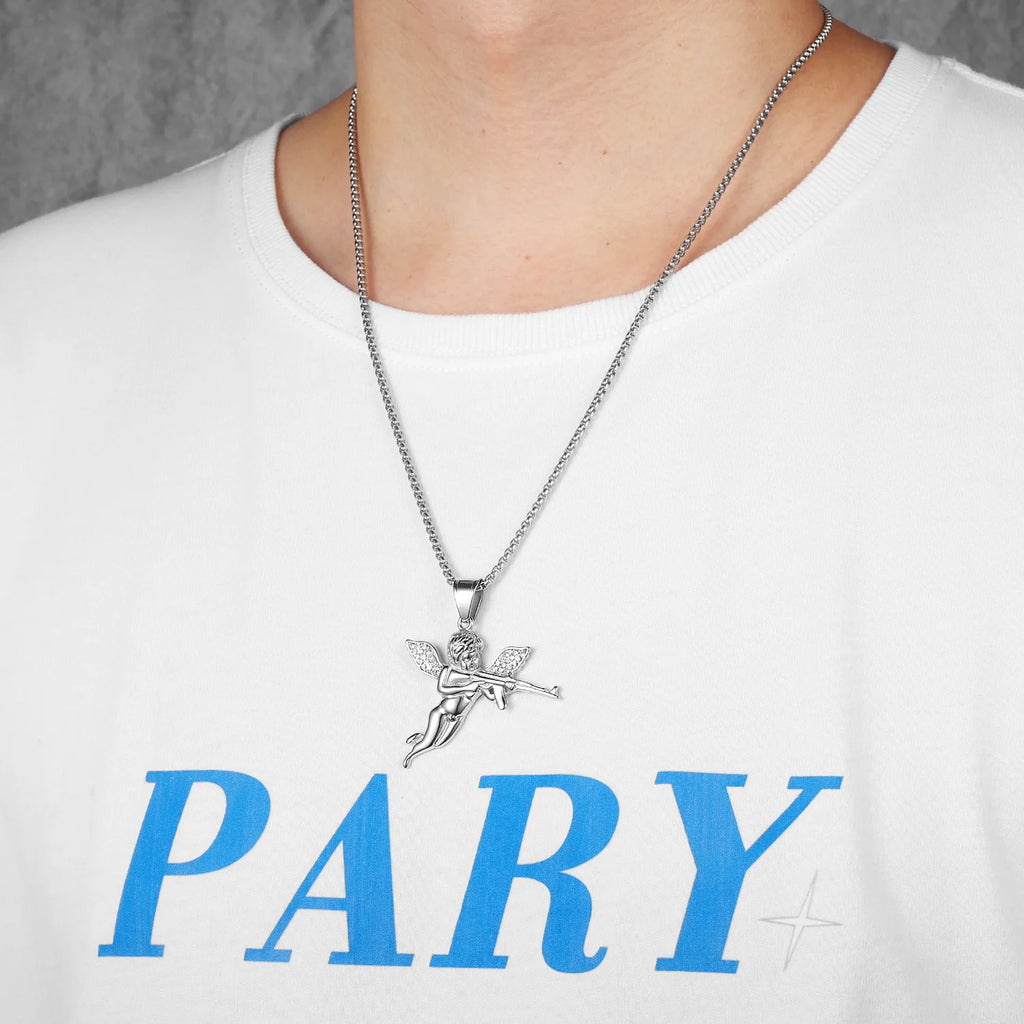 Angel AK47 Pendant Necklace — Stainless Steel