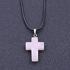 Tiny Natural Stone Turquoise Opal Cross Pendant Necklace With Stones Women Leahter Chain Choker Female Jewelry Party Girls Gift