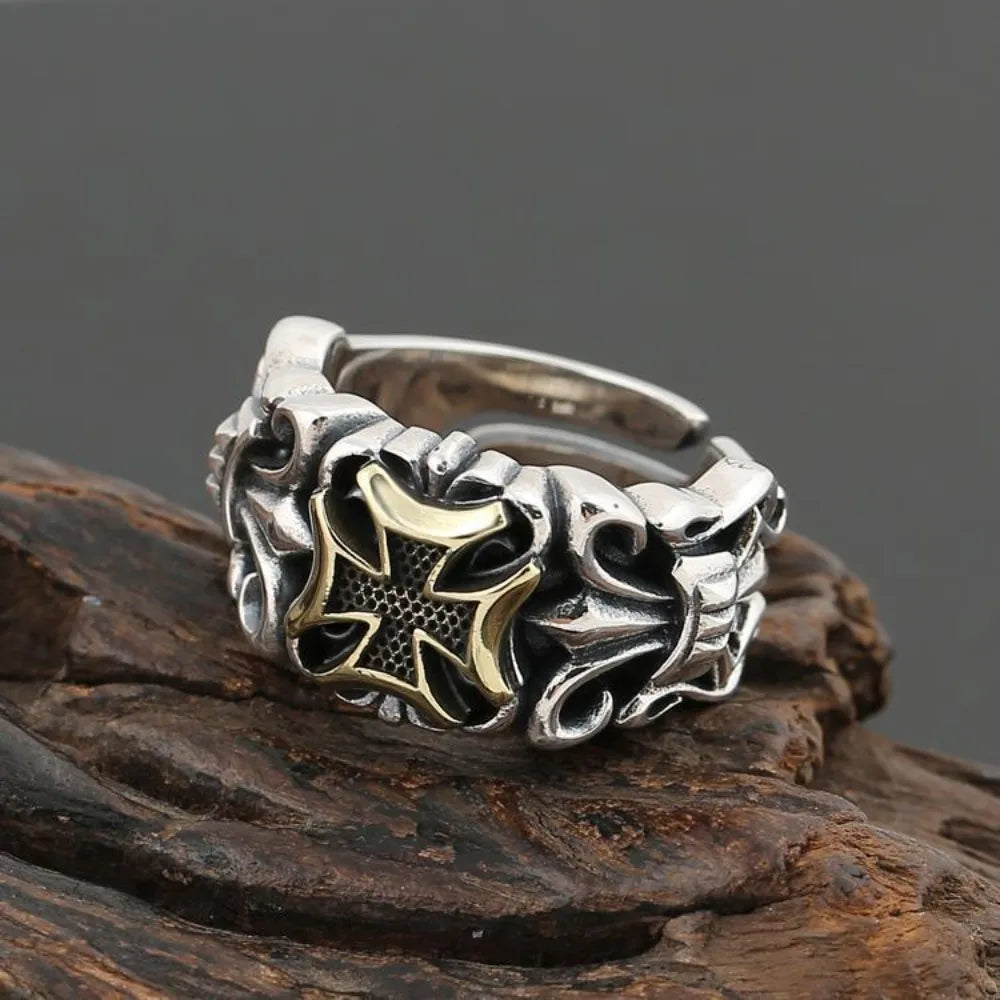 New Punk Large Cross Ring Adjustable Size Fashion Men's Personalized Design Jewelry Street Retro Gothic Trend