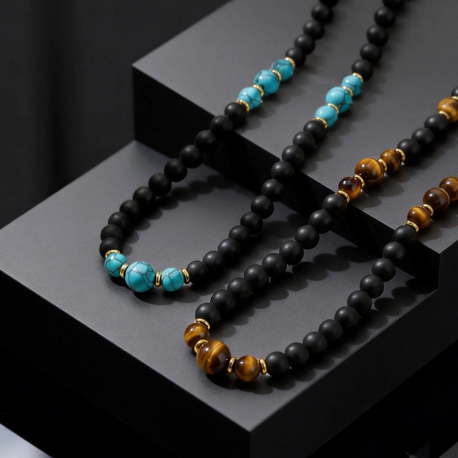 Retro Natural Stone Beads Necklace Tiger Eye Stone Stainless Steel Collar Necklace for Men Boho Trendy Jewelry Gifts