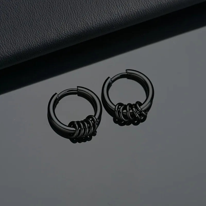 2pcs Stainless Steel Hoop Earrings For Men Small Circle Metal Ball Anti-allergic Ear Buckle Rock Hip Hop Artificial