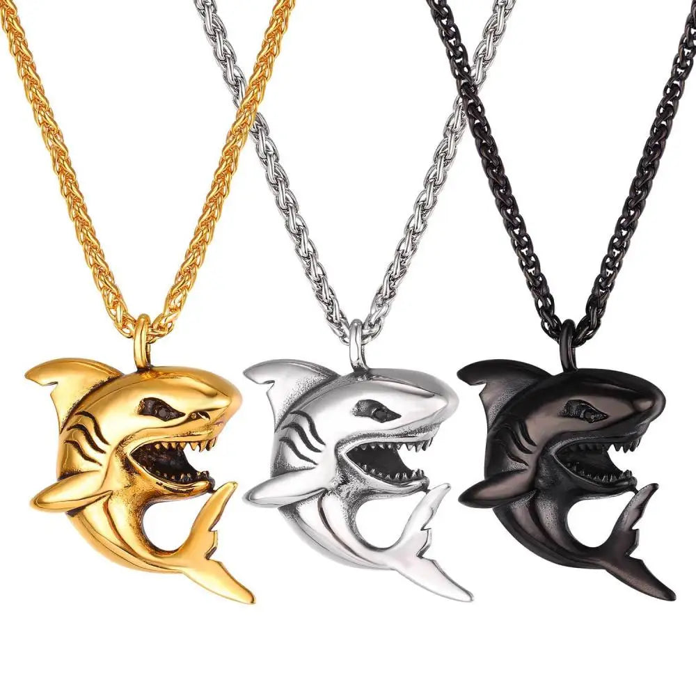 New Hip-Hop Rock Fashion Personality Men's Necklace Domineering Shark Pendant Punk Style Jewelry Accessories