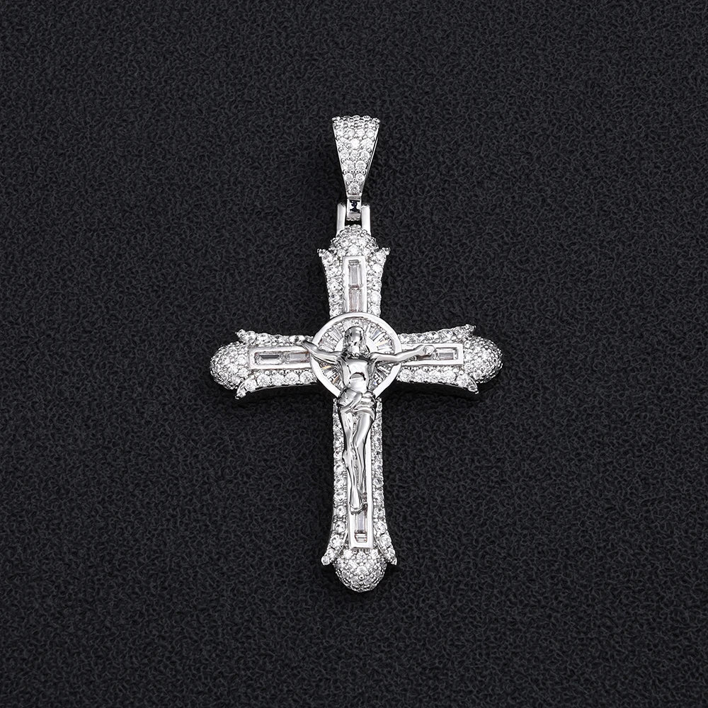 Iced Out Jesus Crucifix Pendant Necklace Chain Set — Two-Tone