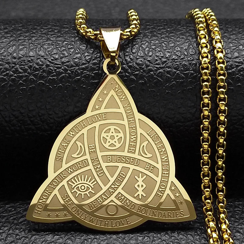 Triquetra Pentagram Triple Moon Necklace — Stainless Steel