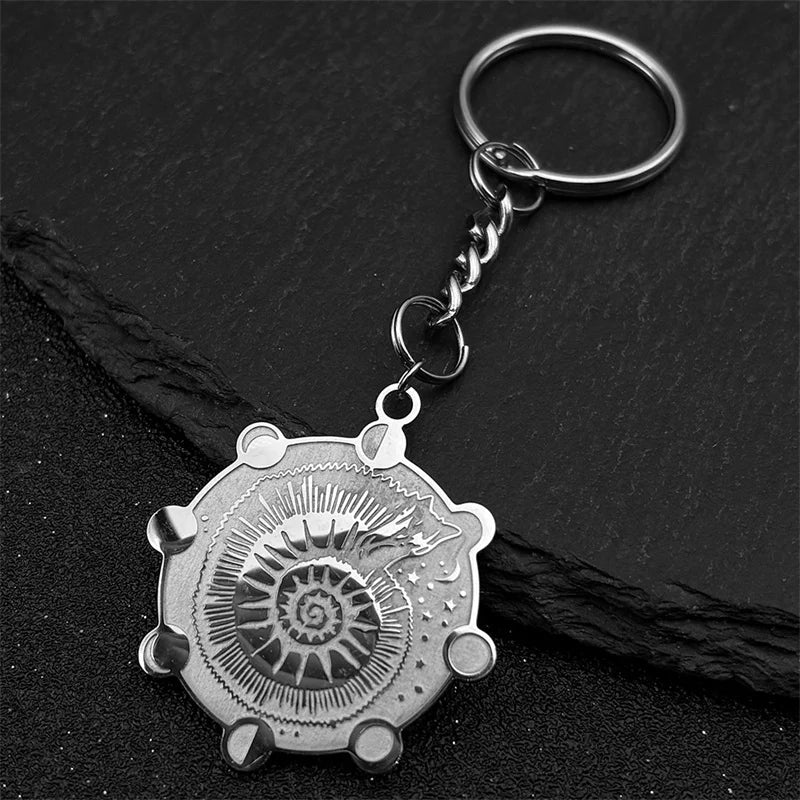 Star Key Silver Pendant Witch Snail Moon Phase