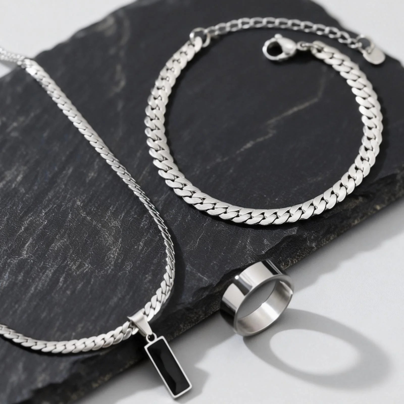 Cuban Stone Chain Jewelry Set — Stainless Steel