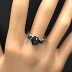 Gothic Heart Silver Ring Blue Rhinestones Finger