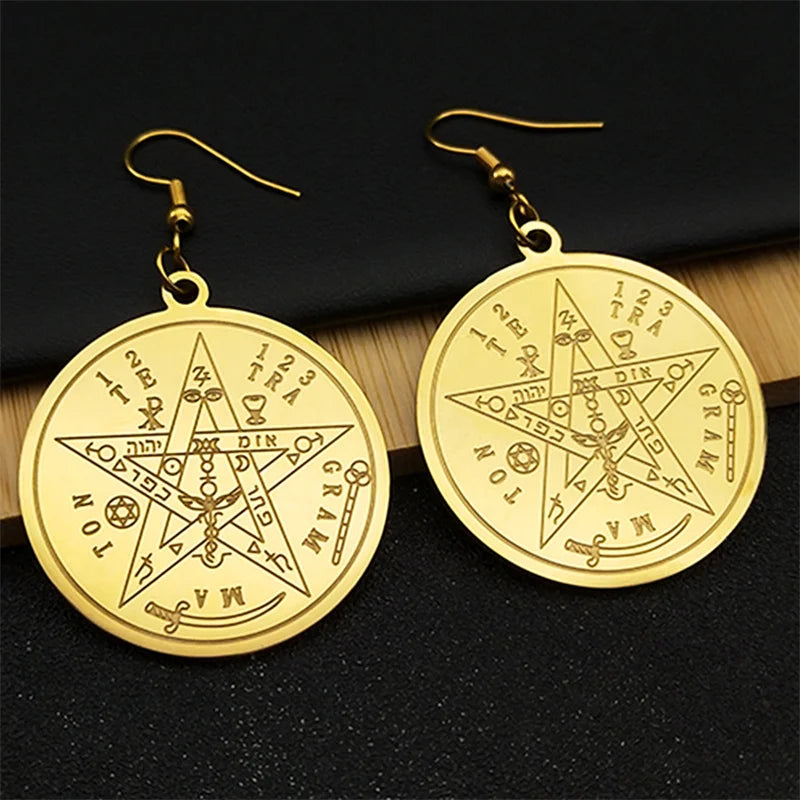 Gothic Star Gold Earrings Witchcraft Pentagram