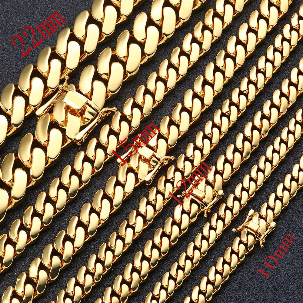 Gold Cuban Chain Necklace 10MM Smooth 18K