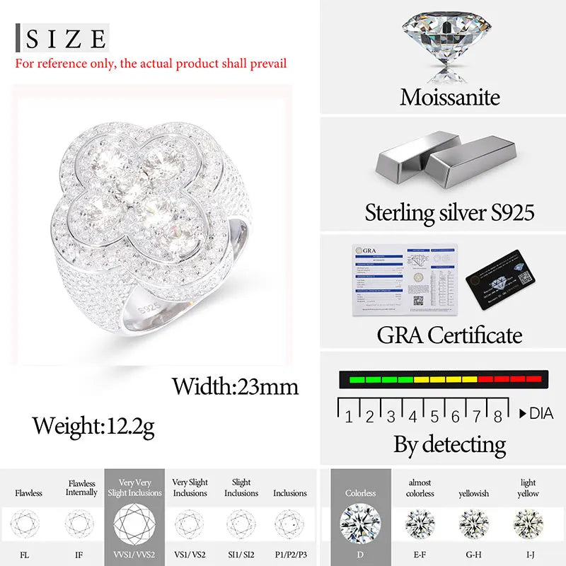 TUHE Unisex Silver Cross Ring Moissanite Stone Iced Out Couple Rings for Women Men Hip Hop Gifts