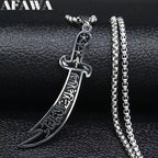 Arabic Ali Sword Knife Necklaces for Men Stainless Steel Gold Color Muslim Islamic Imam Ali Zulfiqar Pendant Necklace Jewelry