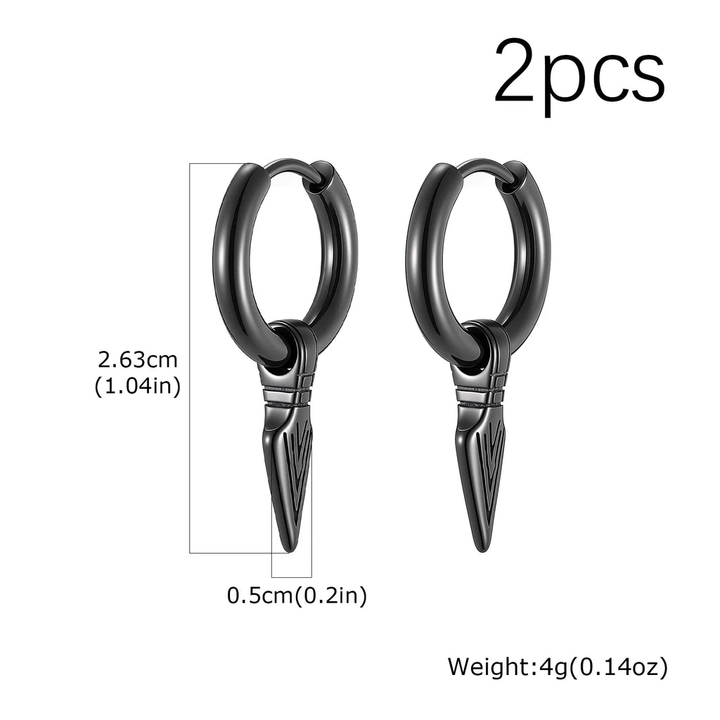 Viking Spearhead Dangle Hoop Earrings — Stainless Steel