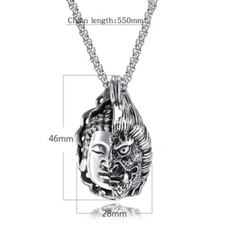 Gothic Buddha Demon Cuban Chain Necklace — Two-Tone, 21in