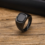 Stylish Black Stone Rings for Men Boys,Waterproof Stainless Steel Geometric Square Ring Signet Ring,Jewelry Gifts for