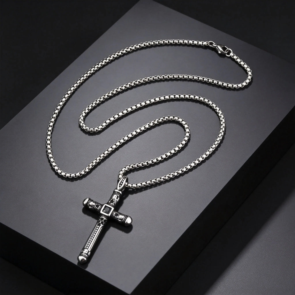 Gothic Skull Cross Necklace for Men, Stainless Steel Black Zircon Collar Necklace, Vintage Creative Hip Hop Jewelry