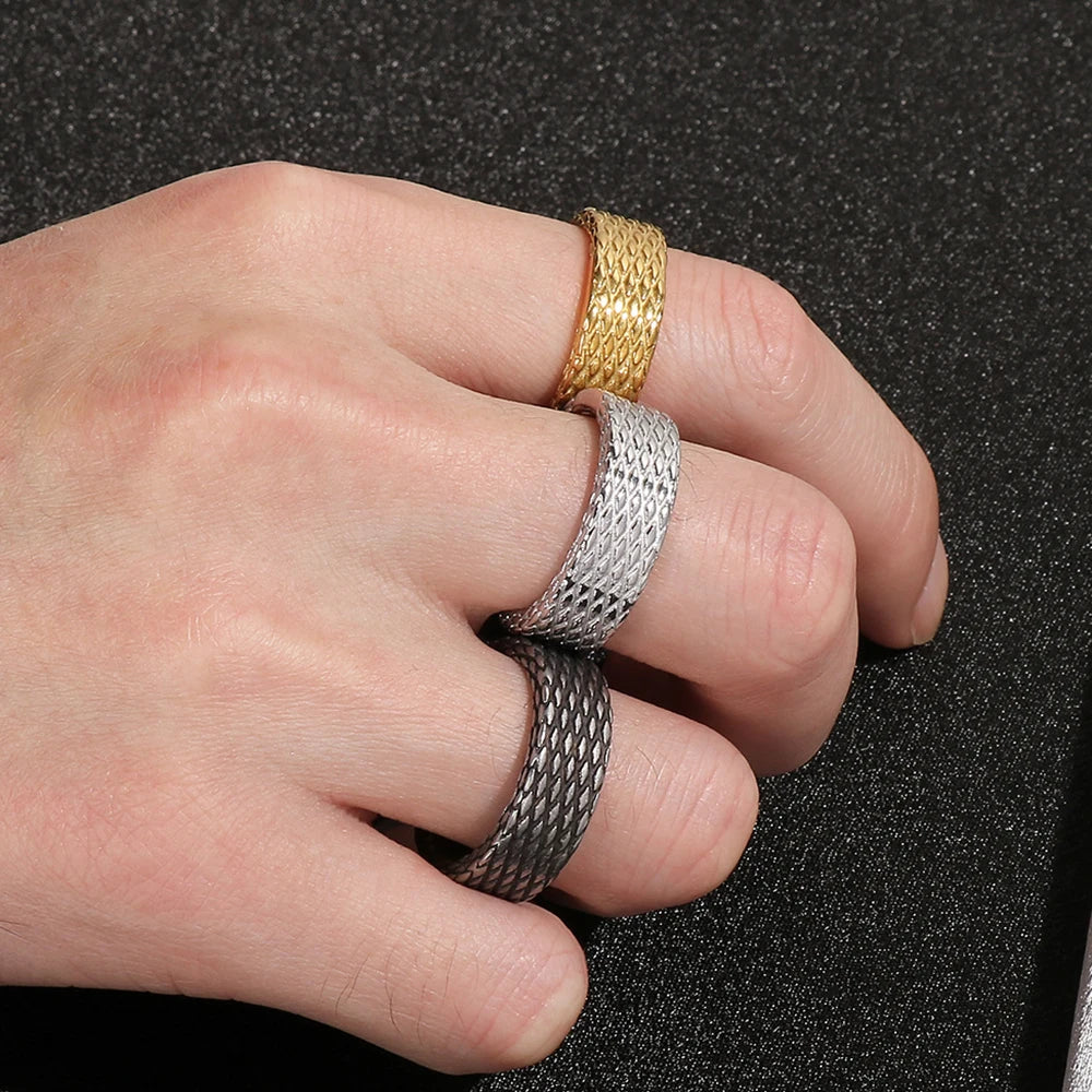 Distressed Diamond Pattern Style Stainless Steel Rings for Man Mens Rings Vintage Birthday Jewelry Gifts for Him 3