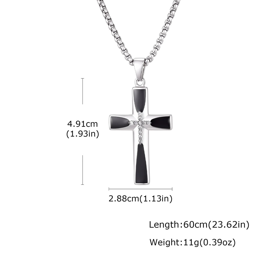 Zircon Cross Pendant Necklace for Men — Stainless Steel