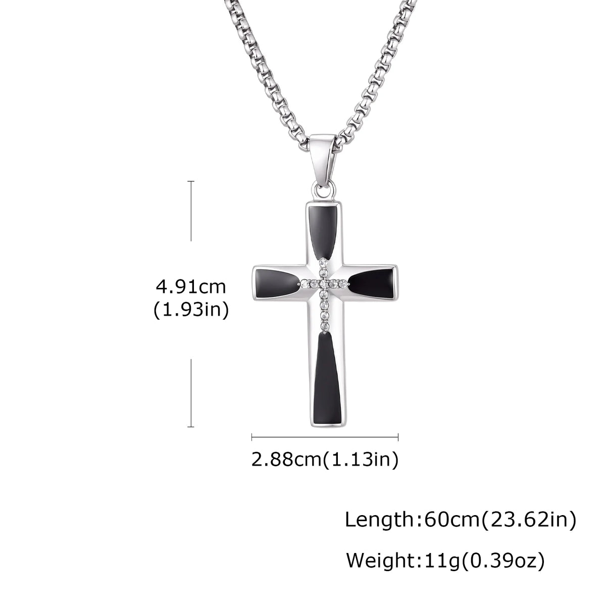 Zircon Cross Pendant Necklace for Men — Stainless Steel