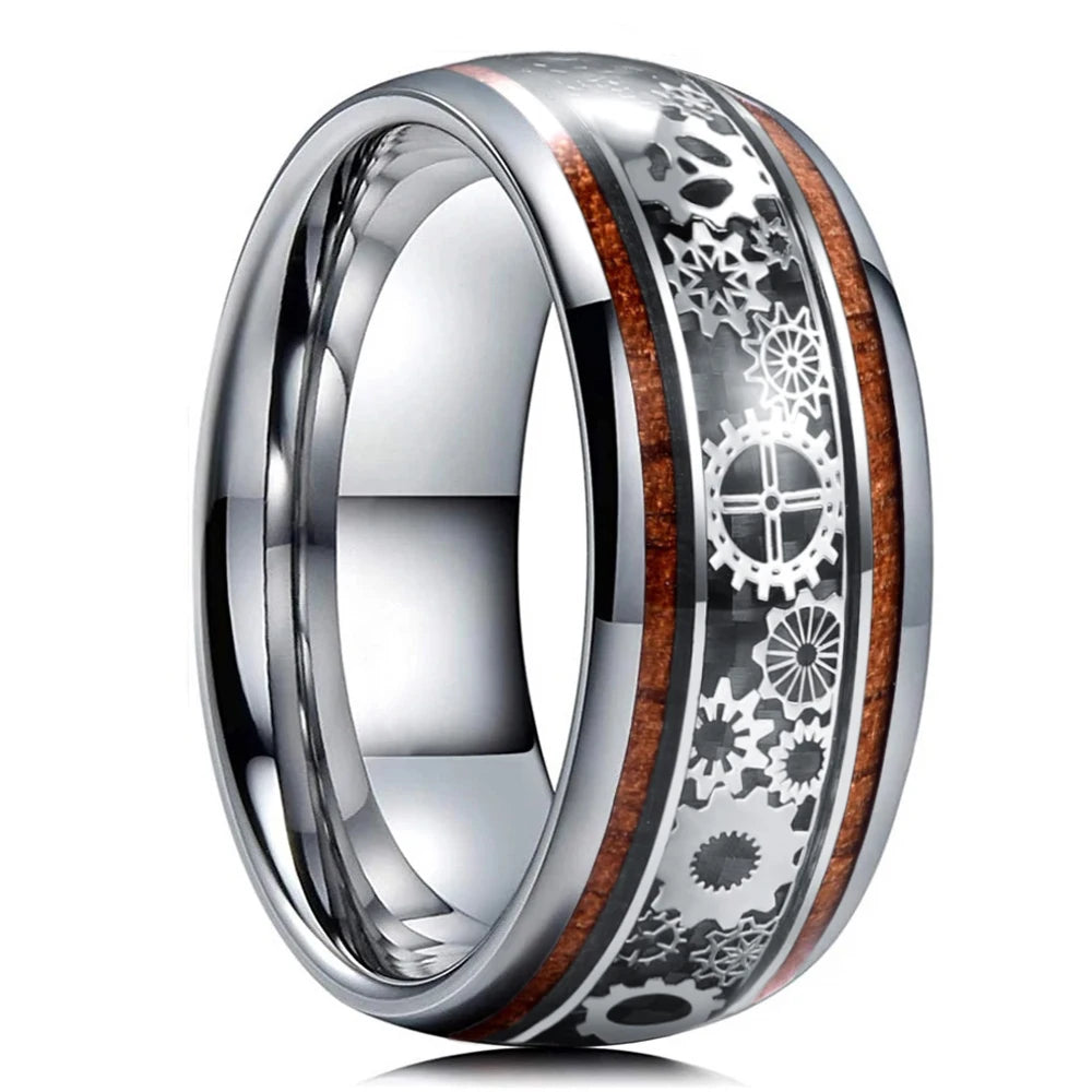 Fashion 8mm Men Stainless Steel Rings Inlay Meteorite Abalone Shell Rings For Men Women Wedding Engagement Band Jewelry