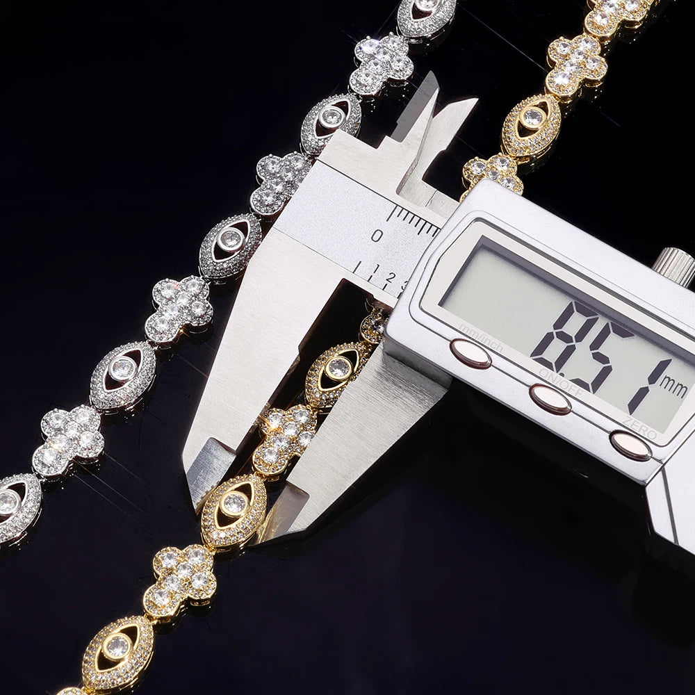 Two-Tone Cross Bracelet 18K Gold Silver CZ
